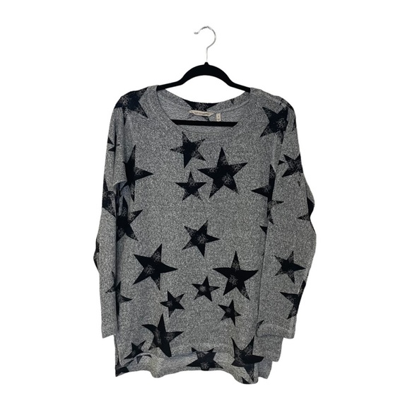 Soft Surroundings Gray Black Stars High Low Crewneck Sweater Small - Picture 1 of 6